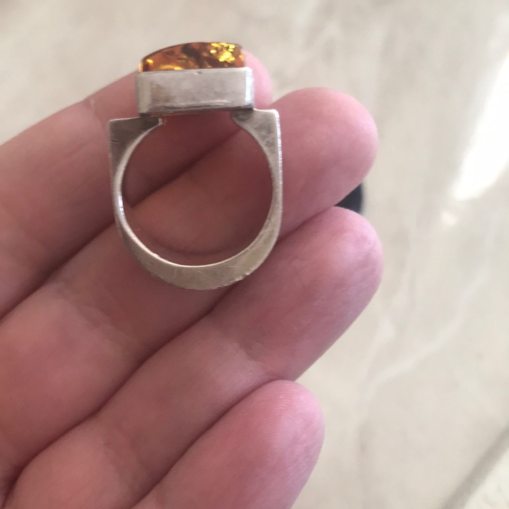 Amber Rectangular Silver Ring - image 4